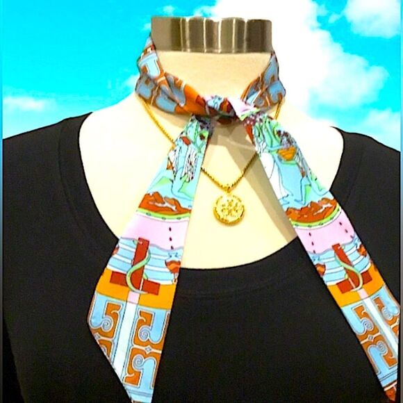 TORY BURCH TWILLY RIBBON TIE BAG CHARM NECK SCARF - Picture 1 of 1